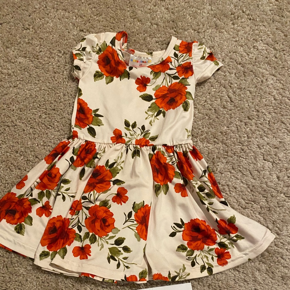 Dot dot smile dress. White with red flowers.